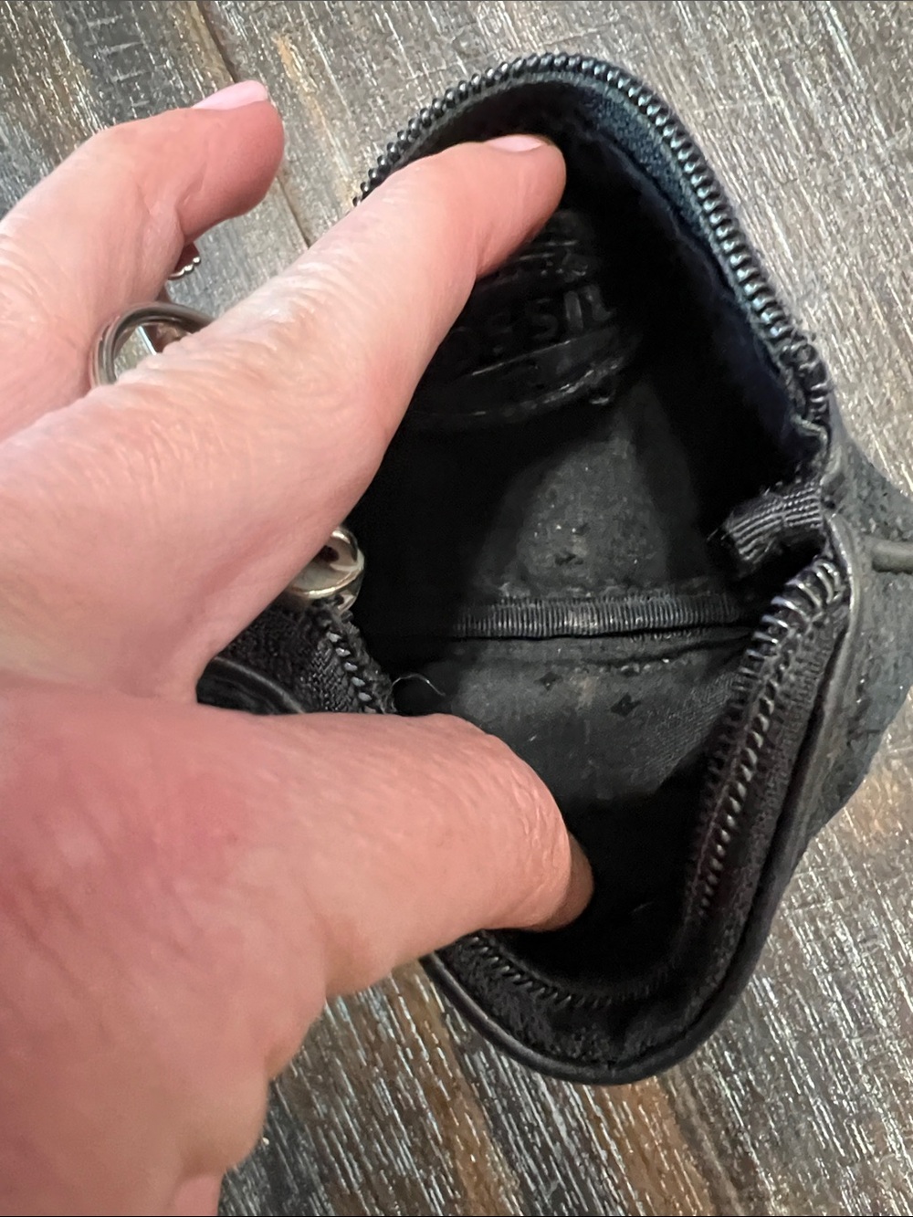 Fossil Black Snake-Embossed Zip Key Coin Pouch with Silver Hardware - Picture 4 of 6